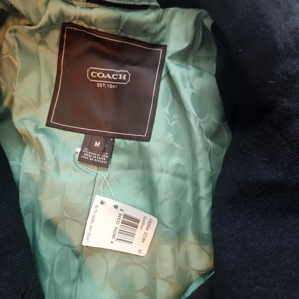 Coach Black Trench Coat with Gold Buttons - Picture 9 of 11